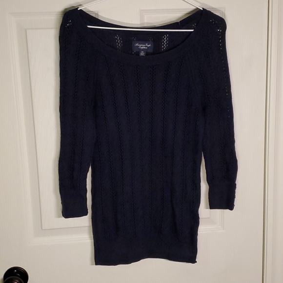 Navy knitted 3/4 length American Eagle top - Picture 1 of 4